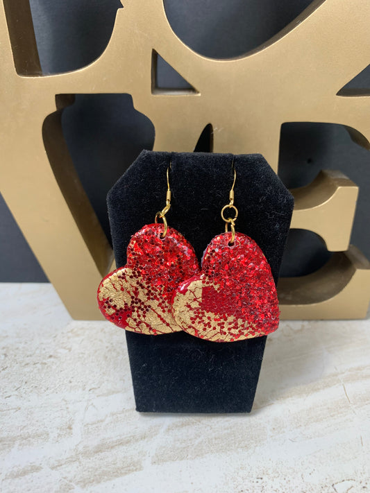 Red and gold sparkle heart earring
