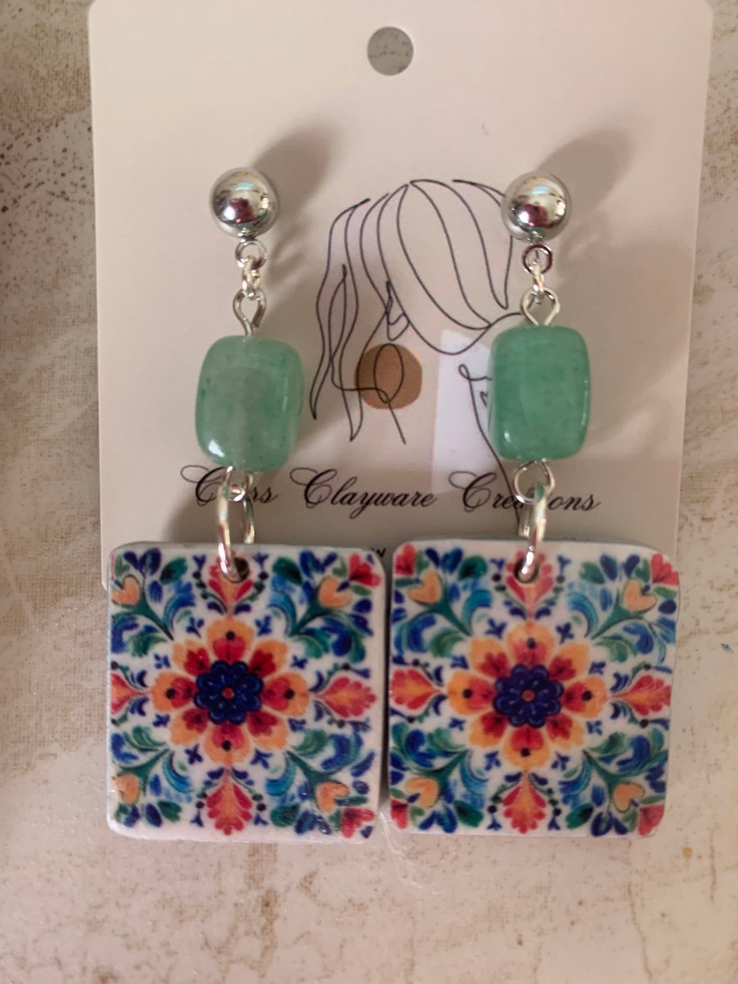 Mexican tile polymer clay earrings