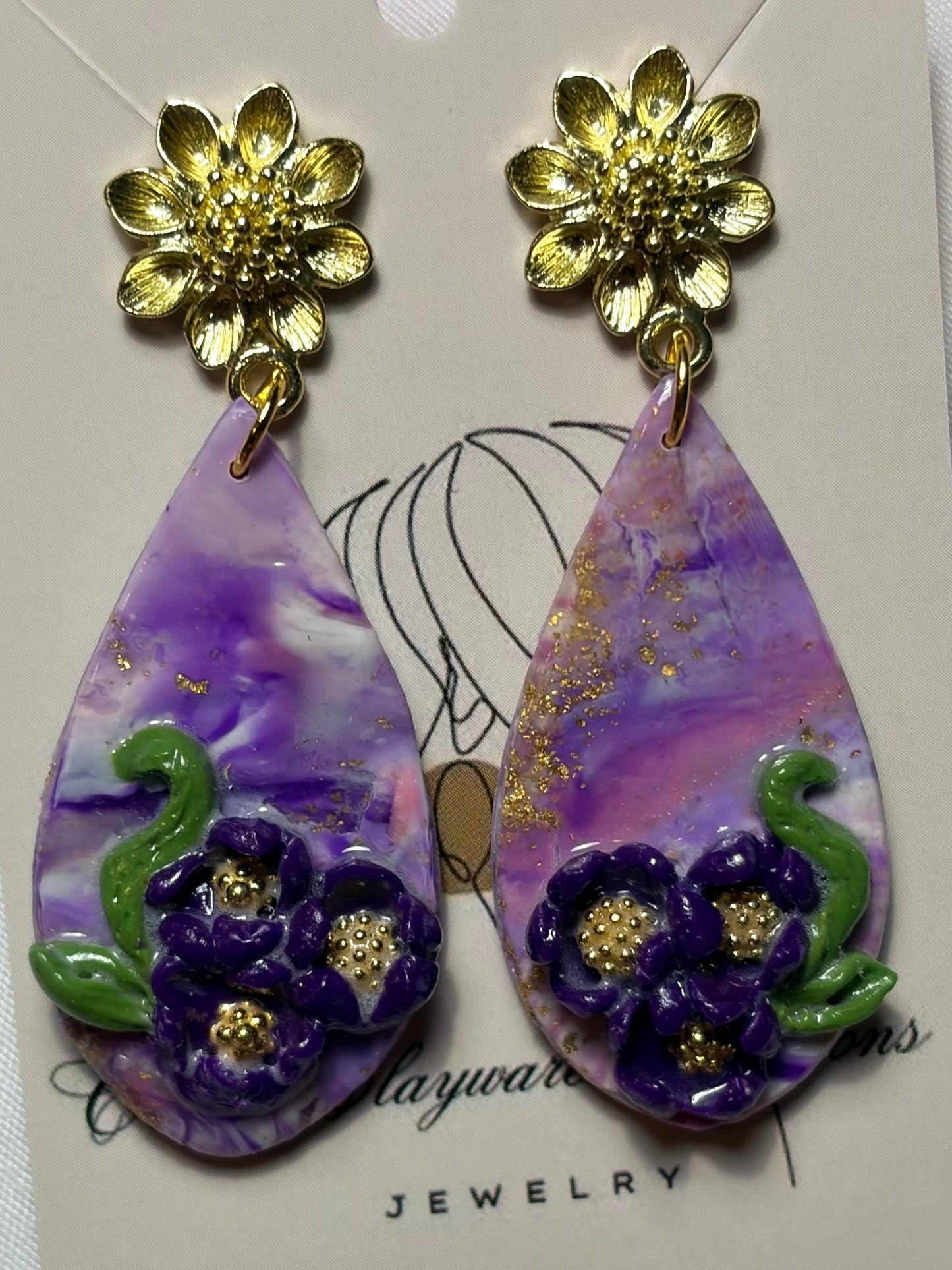 Cosmo purple polymer clay earrings