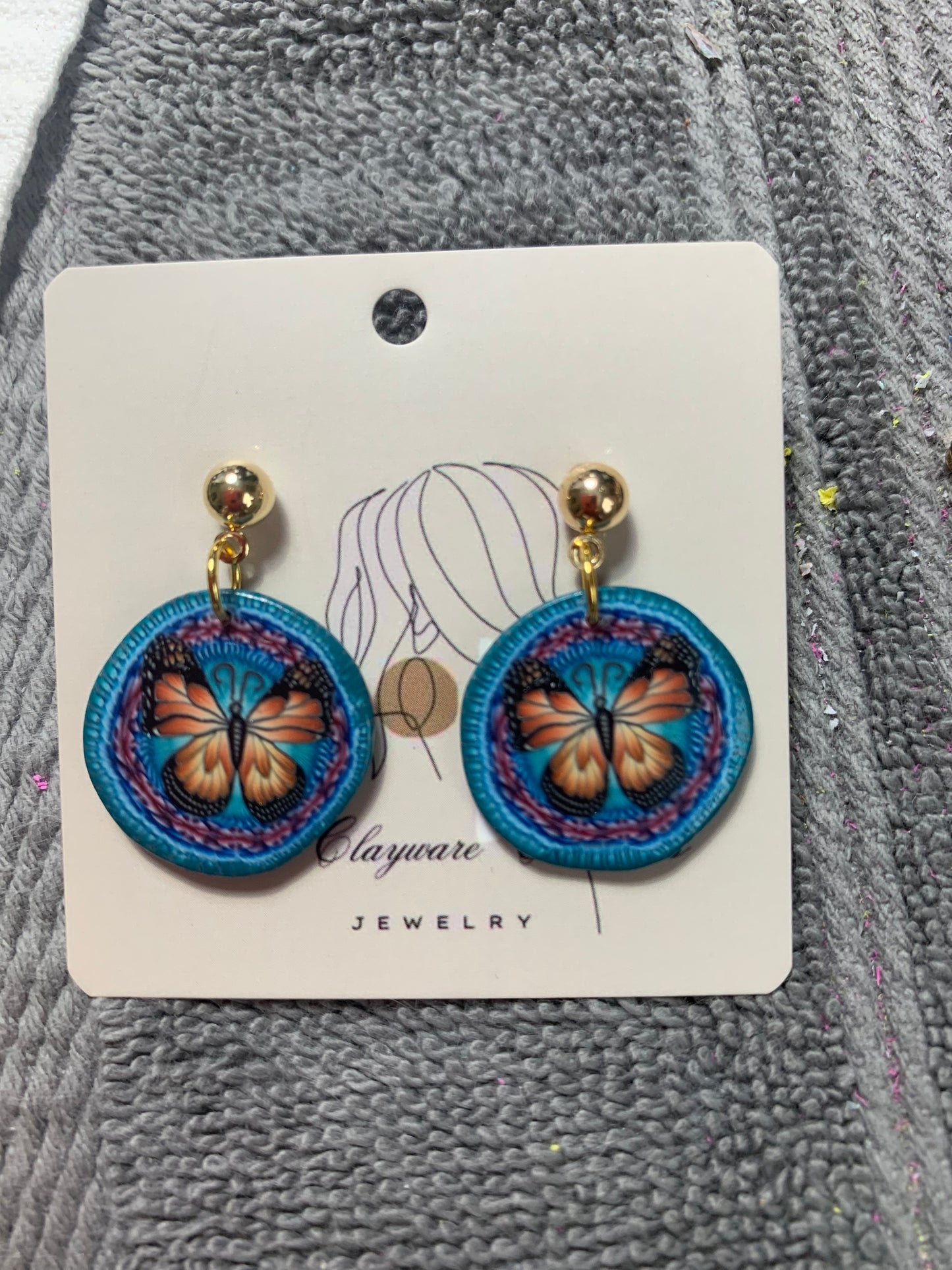 Butterfly circle polymer clay earrings