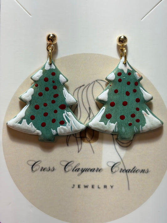 Christmas tree clay earrings