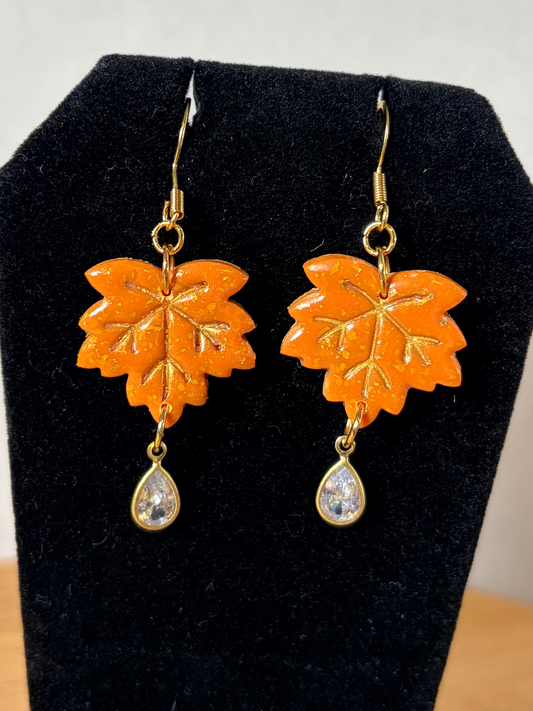 Autumn leaf with crystal tear drop