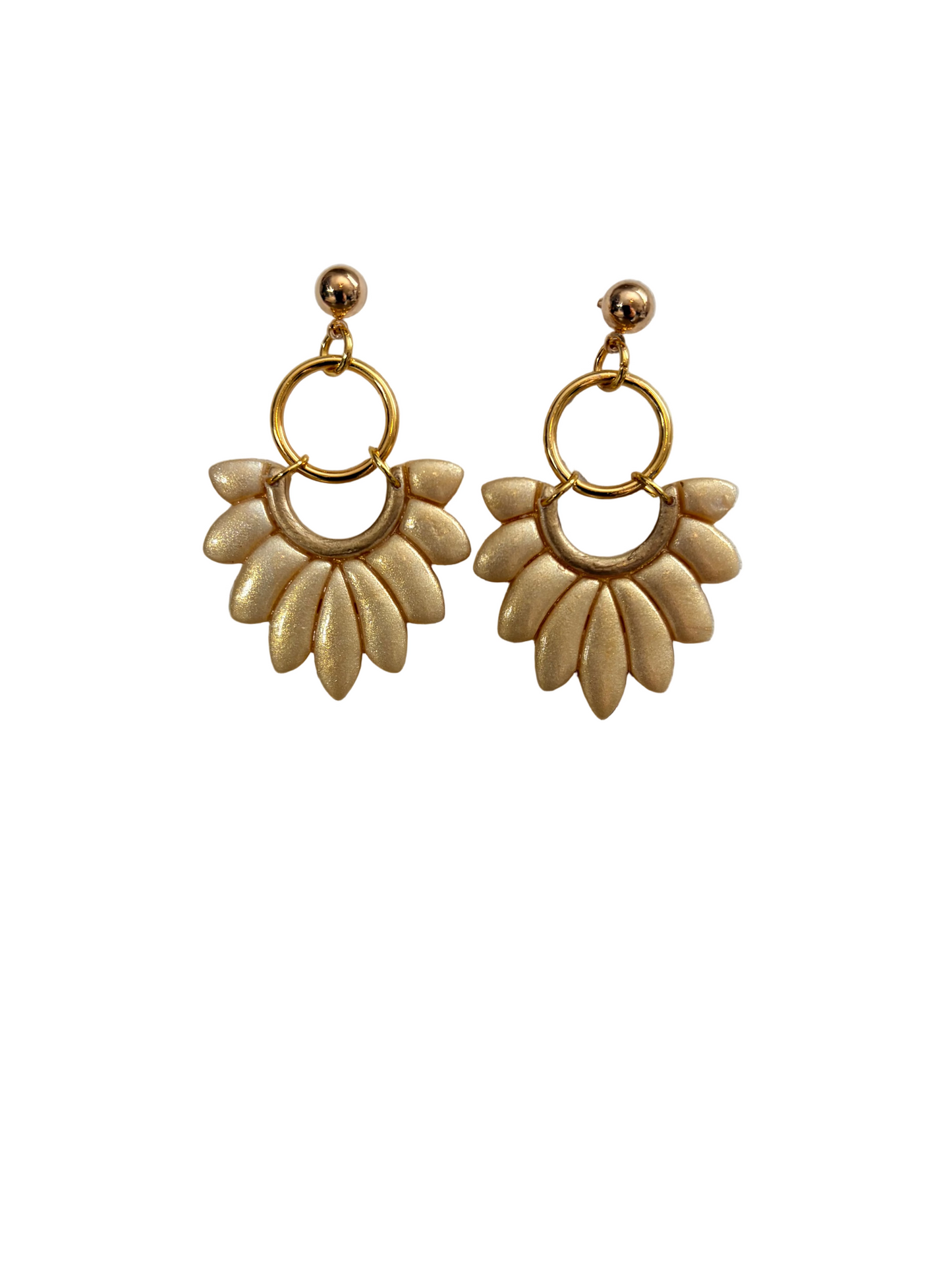 Golden Bloom pearl polymer clay earrings