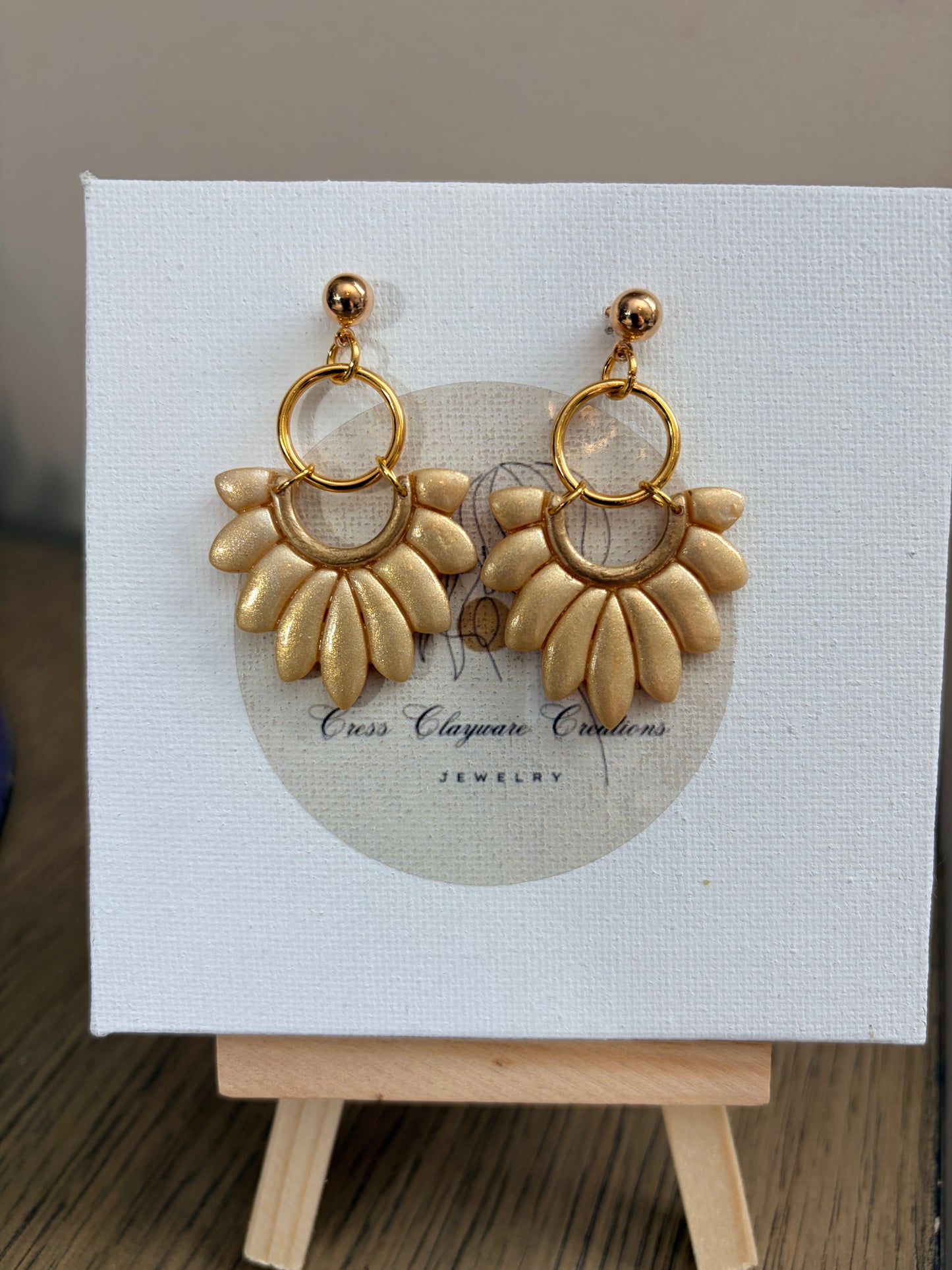 Golden Bloom pearl polymer clay earrings
