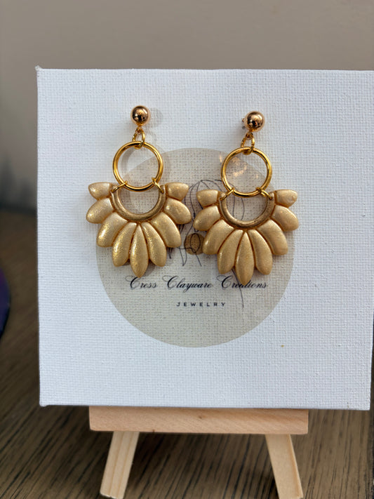 Golden Bloom pearl polymer clay earrings