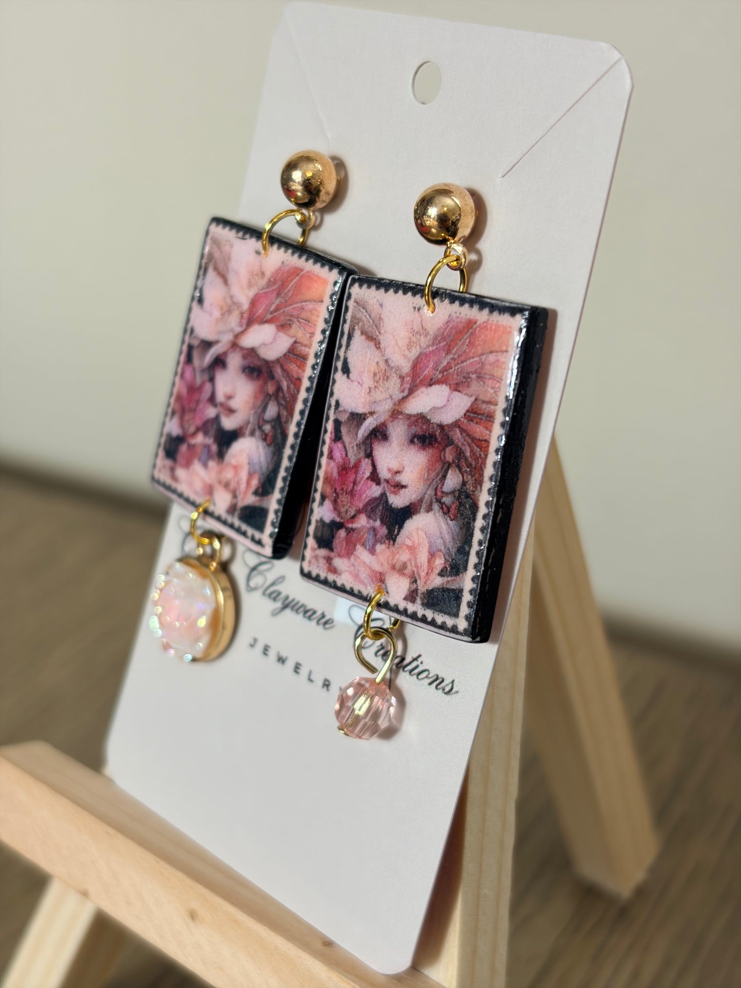 Postage stamp girl earrings