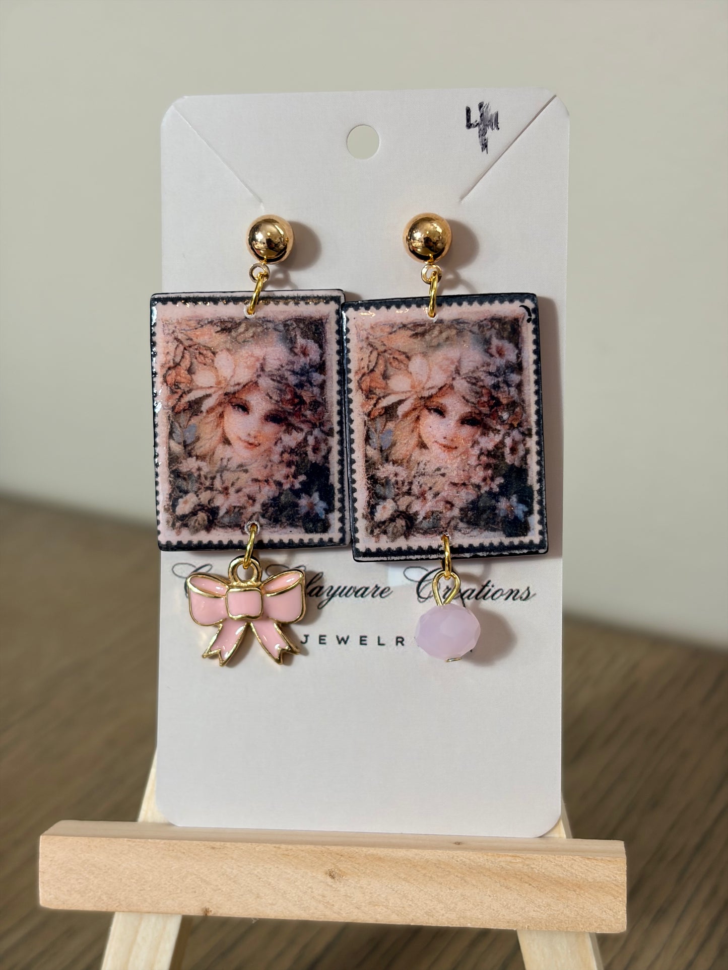 Postage stamp girl earrings