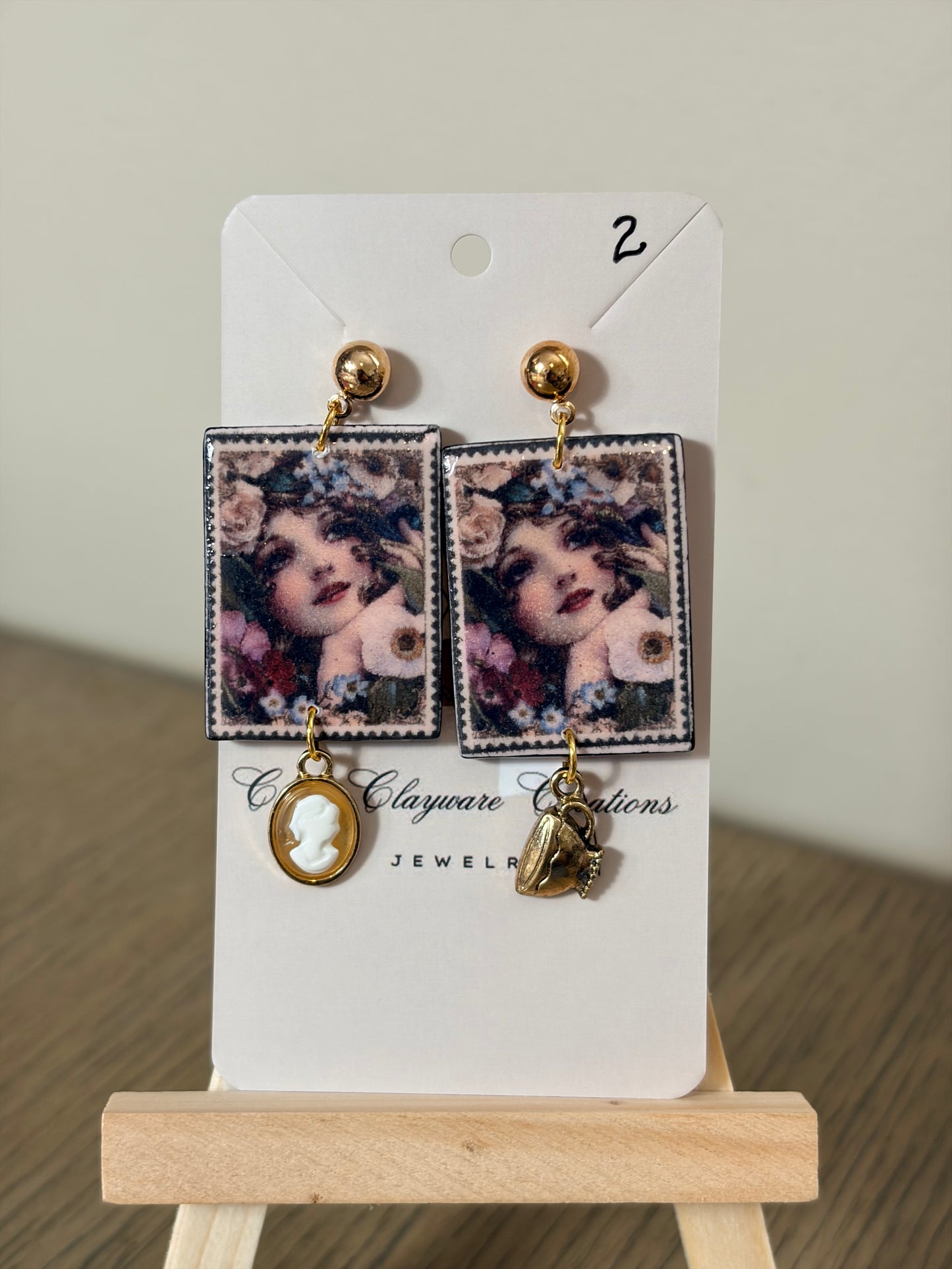 Postage stamp girl earrings