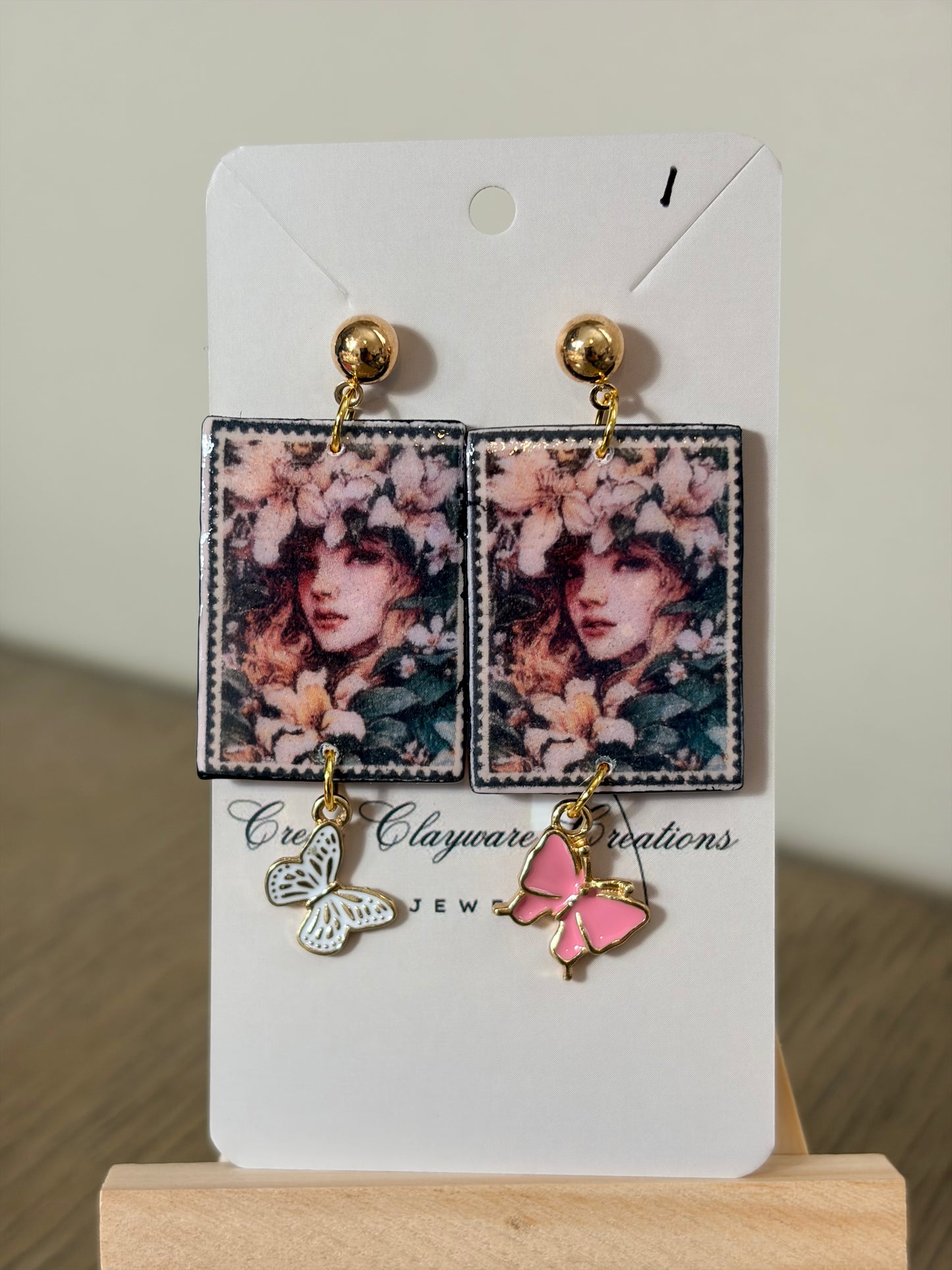 Postage stamp girl earrings