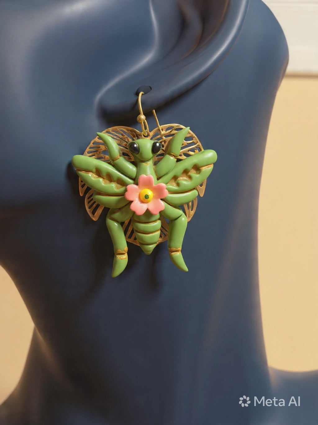 Grasshopper earrings on a leaf