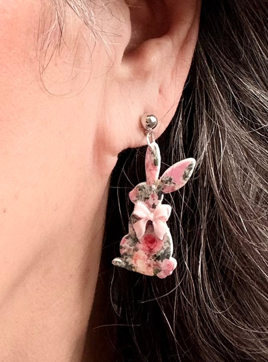 Easter Bunny flower print earrings