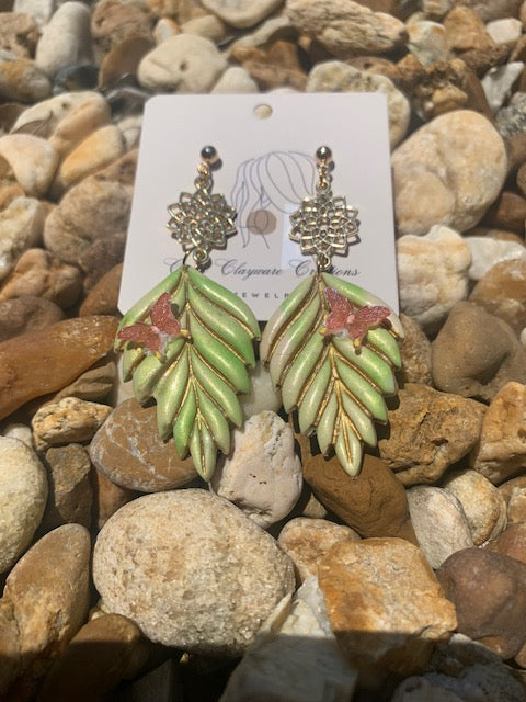 Leaf with butterflies or rose earrings